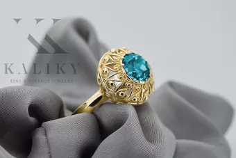Пръстен Винтидж бижута Аквамарин 14K жълто злато vrc059y